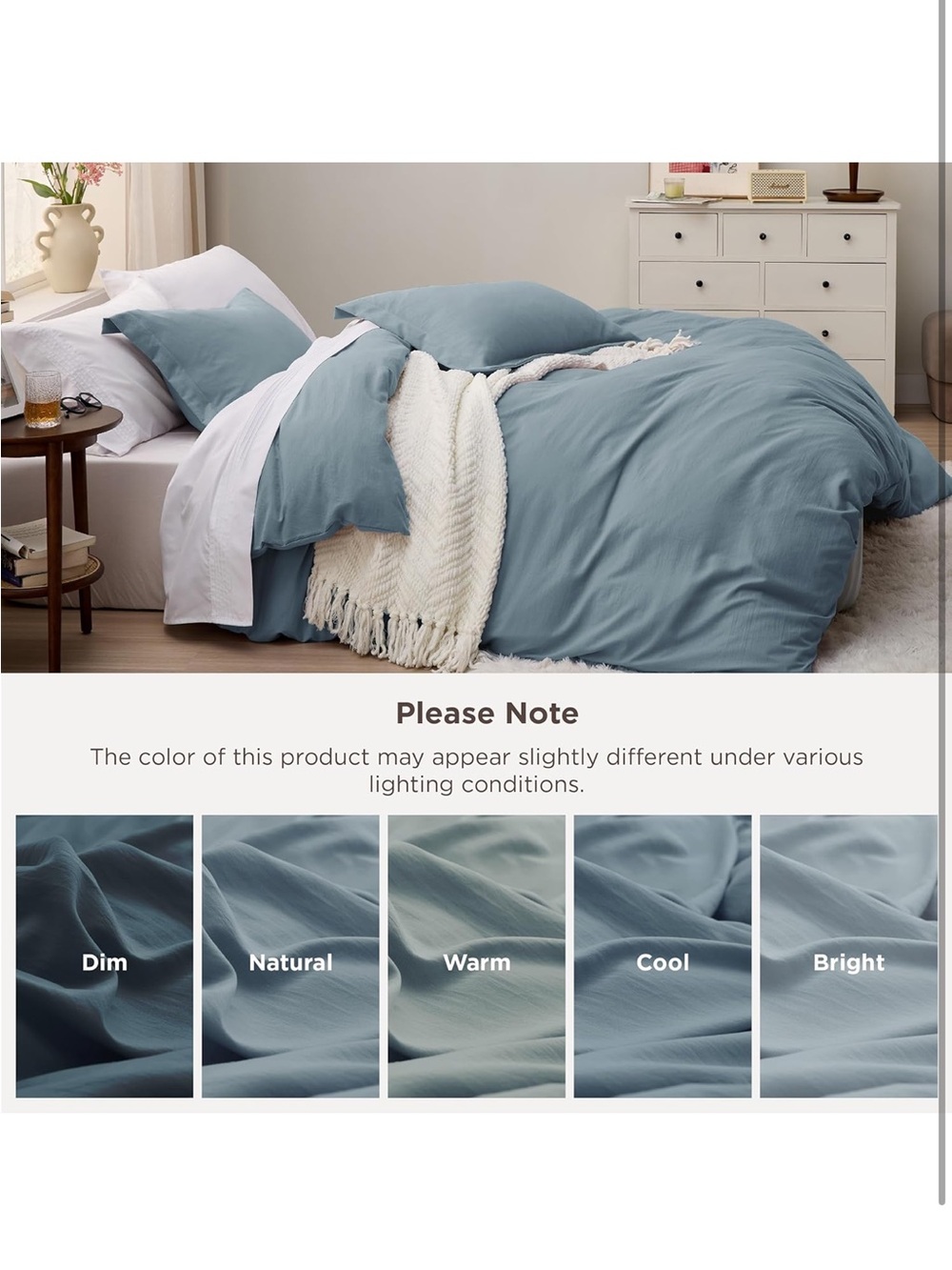 NEW Bedsure Dusty Blue Duvet Cover. Prewashed Cotton-Like Polyester. 3 PCS w/Zip - Picture 5 of 7